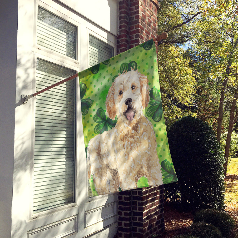 Shamrocks Goldendoodle House Flag 28x40 Porch Sleeve Pole Decorative Outside Yard Banner Artwork Wall Hanging, Polyester