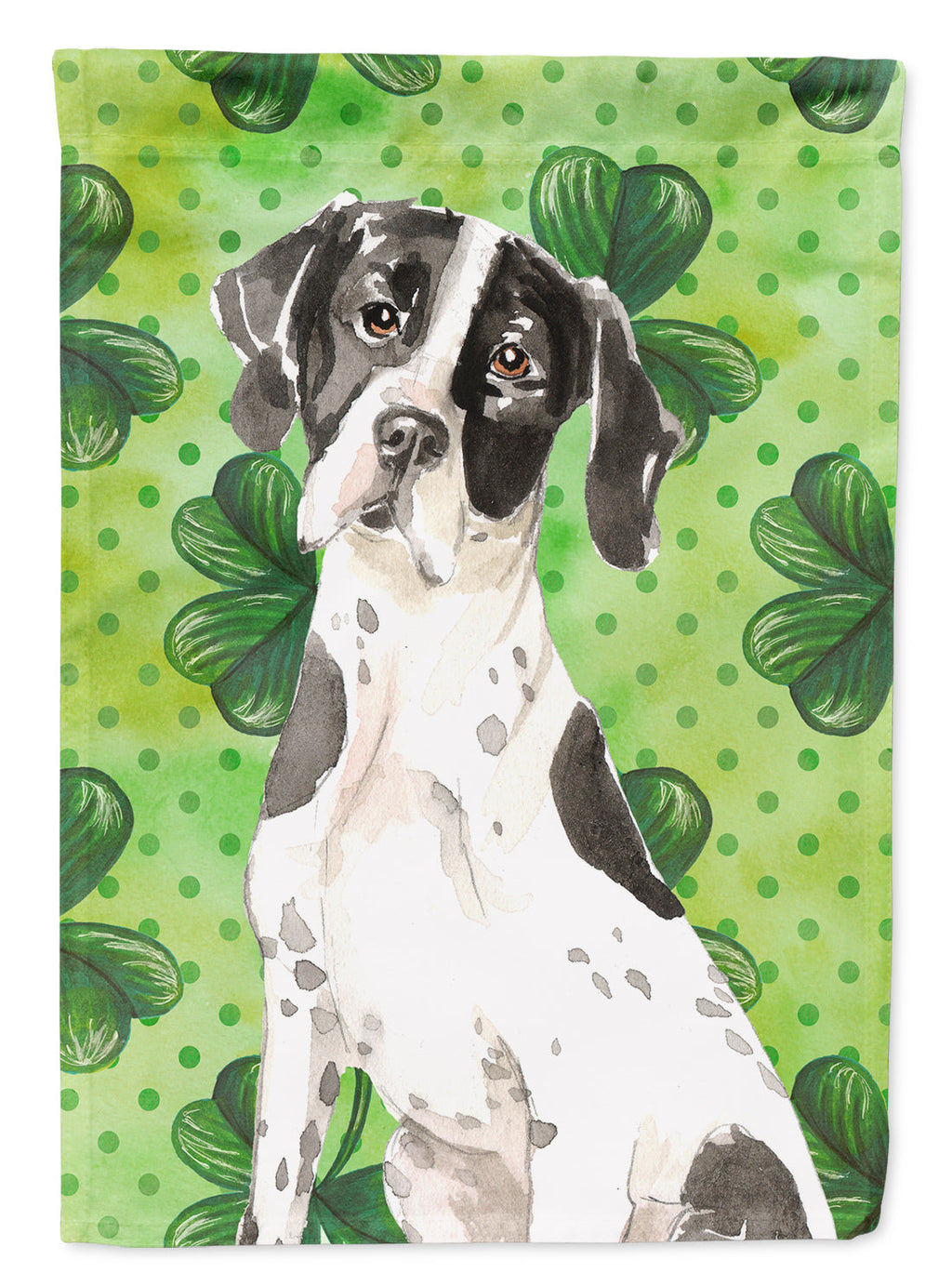 Shamrocks English Pointer House Flag 28x40 Porch Sleeve Pole Decorative Outside Yard Banner Artwork Wall Hanging, Polyester