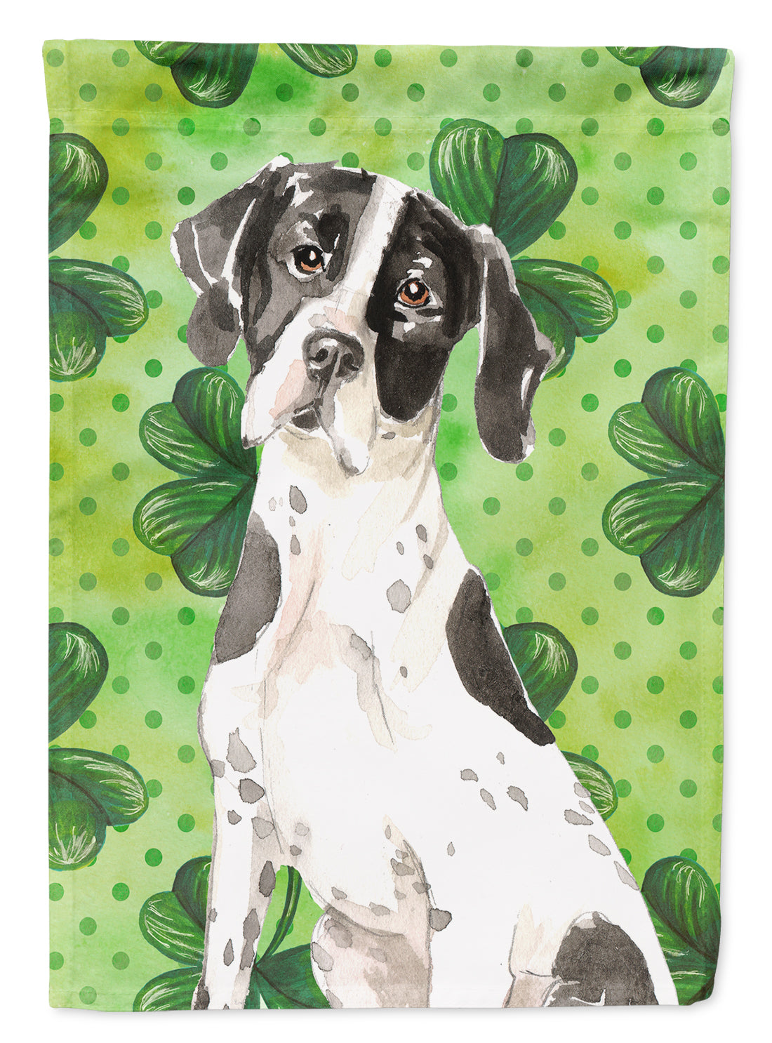 Shamrocks English Pointer House Flag 28x40 Porch Sleeve Pole Decorative Outside Yard Banner Artwork Wall Hanging, Polyester