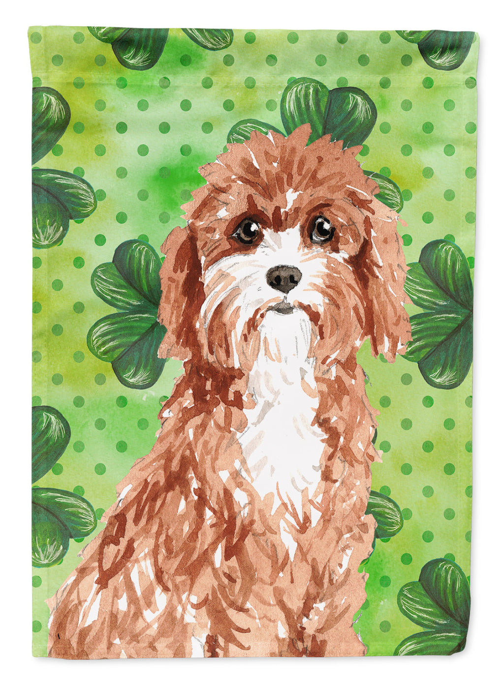 Shamrocks Cavapoo House Flag 28x40 Porch Sleeve Pole Decorative Outside Yard Banner Artwork Wall Hanging, Polyester