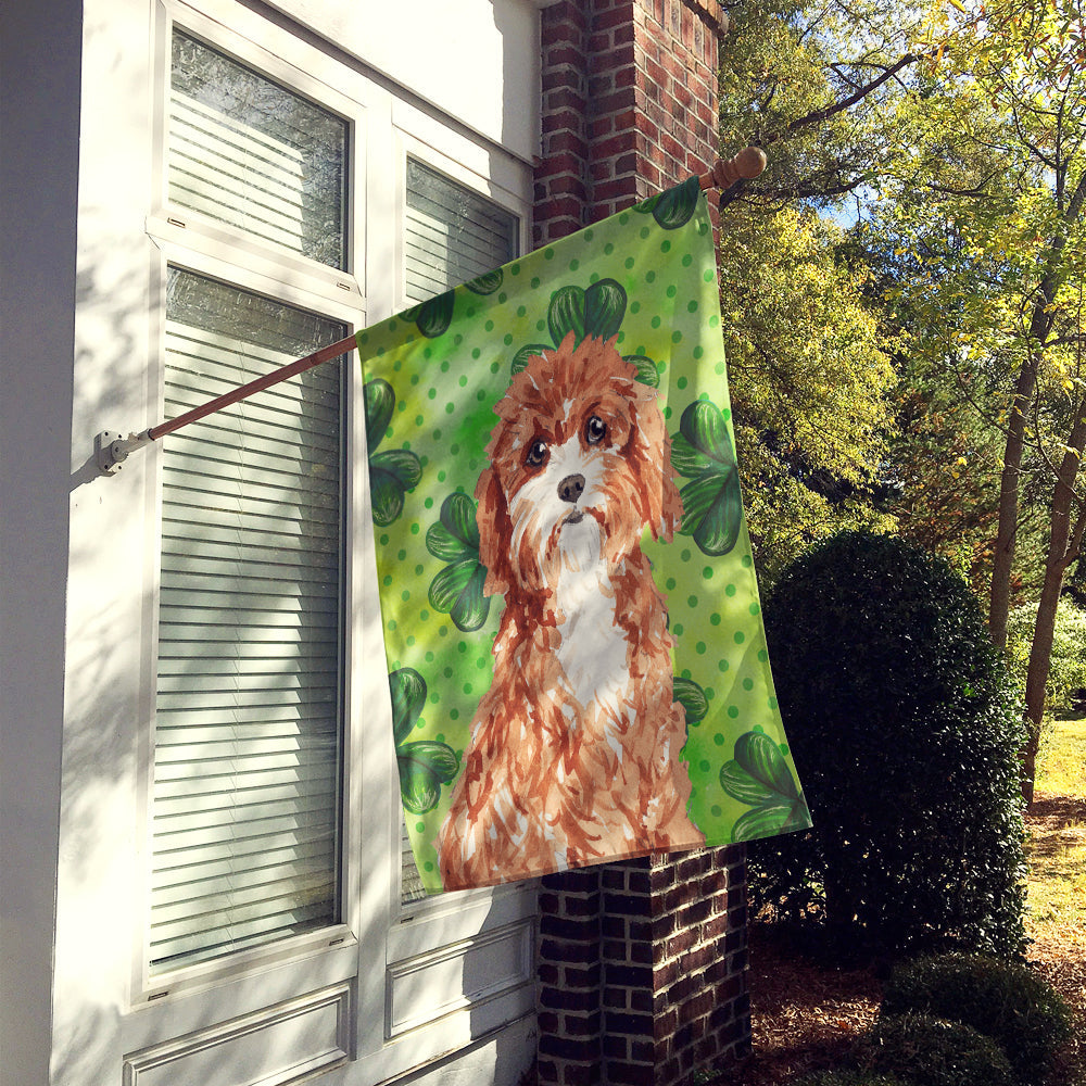 Shamrocks Cavapoo House Flag 28x40 Porch Sleeve Pole Decorative Outside Yard Banner Artwork Wall Hanging, Polyester