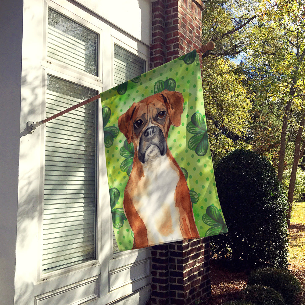 Shamrocks Boxer House Flag 28x40 Porch Sleeve Pole Decorative Outside Yard Banner Artwork Wall Hanging, Polyester
