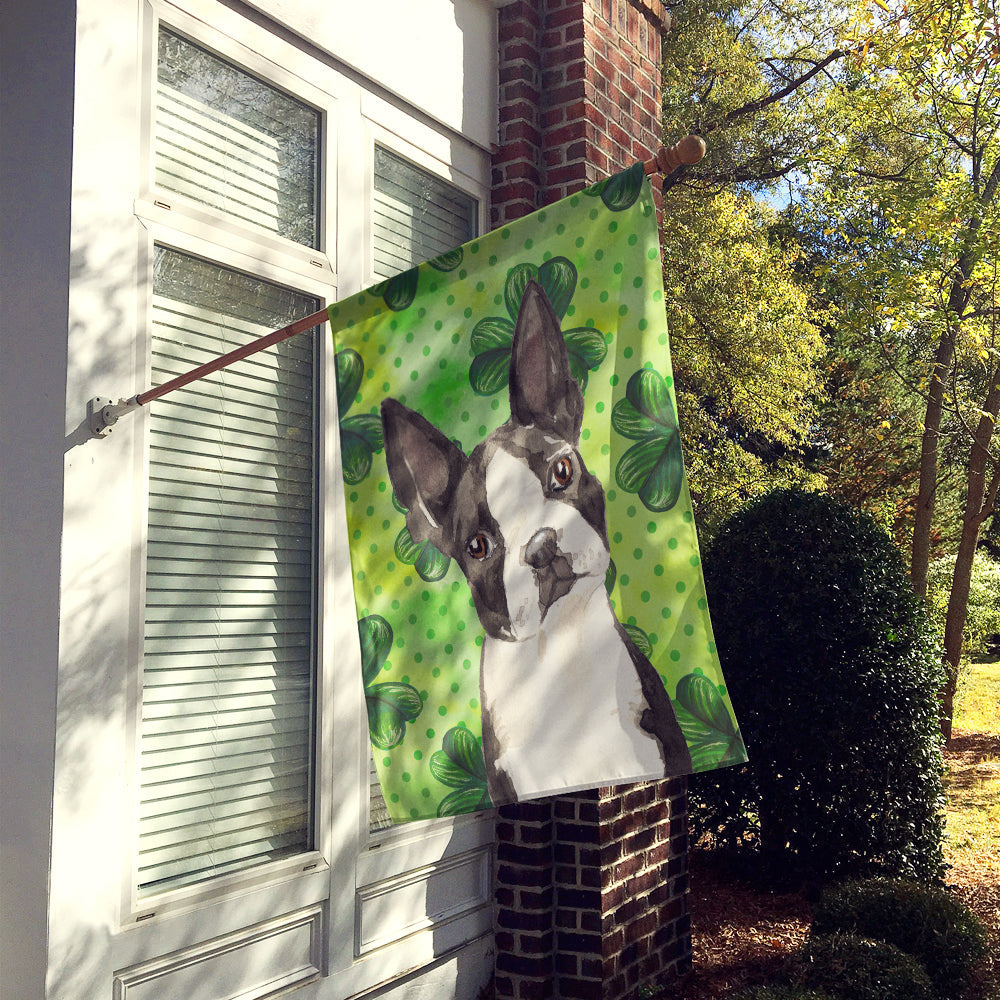 Shamrocks Boston Terrier House Flag 28x40 Porch Sleeve Pole Decorative Outside Yard Banner Artwork Wall Hanging, Polyester