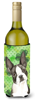 Shamrocks Boston Terrier Wine Bottle Hugger Gift Sleeve for Standard 750 ml Bottles, Insulated Reusable Also Fits Mini Shot & Pint Bottles