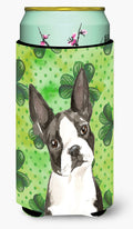 Shamrocks Boston Terrier Tall Boy Hugger Can Cooler Sleeve Machine Washable Drink Collapsible Insulator Beverage Insulated Holder