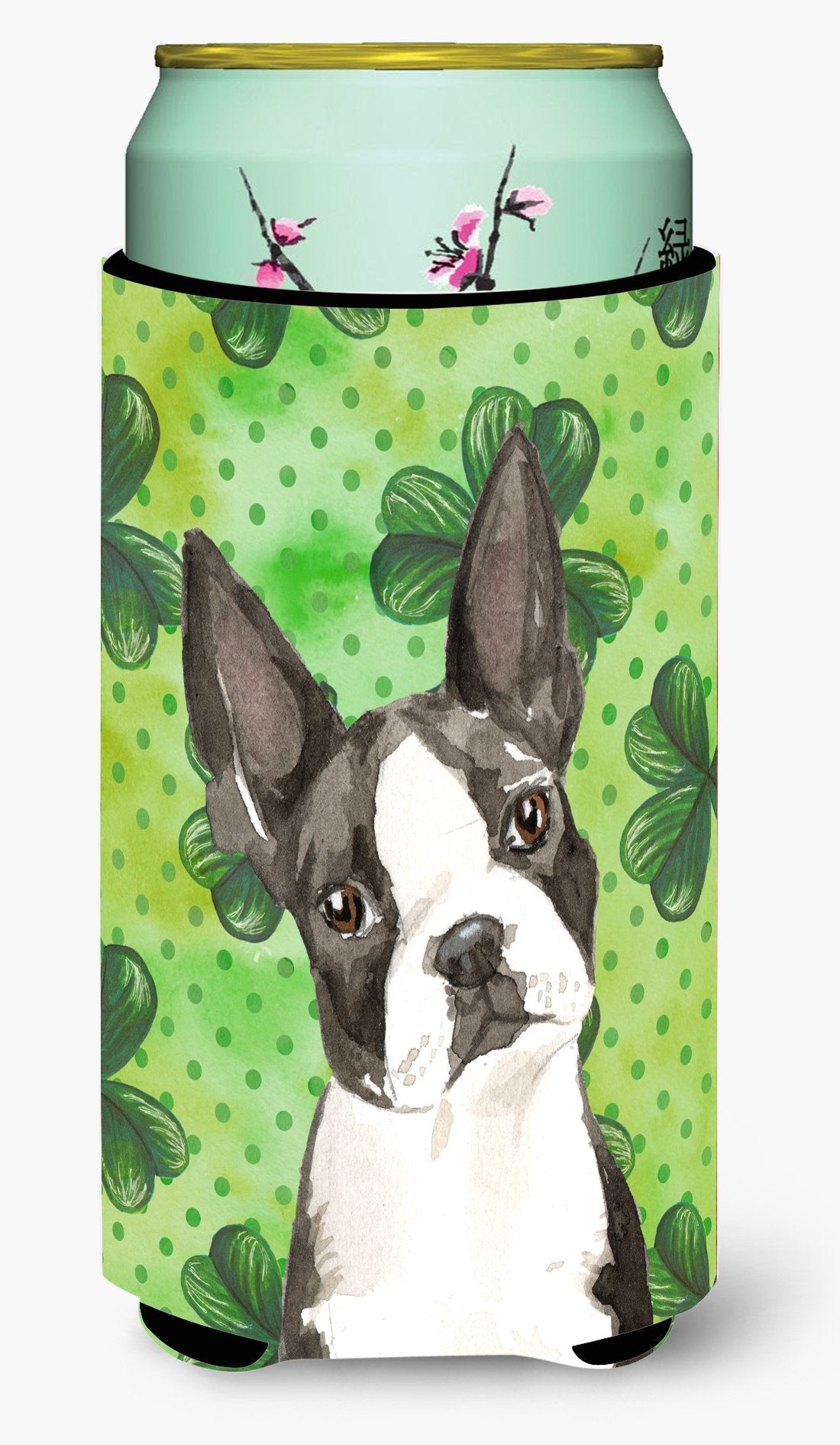 Shamrocks Boston Terrier Tall Boy Hugger Can Cooler Sleeve Machine Washable Drink Collapsible Insulator Beverage Insulated Holder