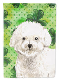 Shamrocks Bichon Frise House Flag 28x40 Porch Sleeve Pole Decorative Outside Yard Banner Artwork Wall Hanging, Polyester