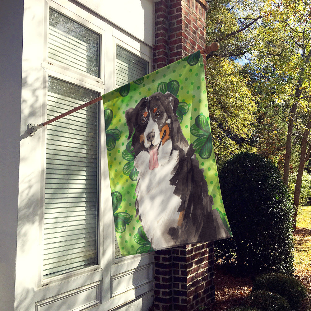 Shamrocks Bernese Mountain Dog House Flag 28x40 Porch Sleeve Pole Decorative Outside Yard Banner Artwork Wall Hanging, Polyester