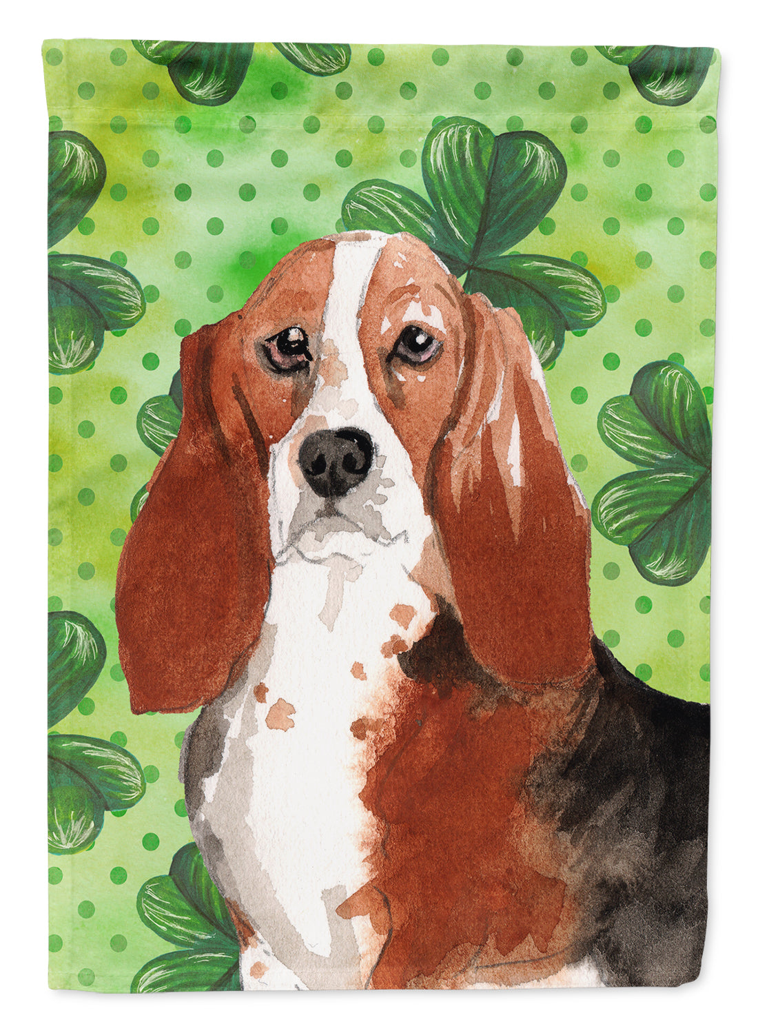 Shamrocks Basset Hound House Flag 28x40 Porch Sleeve Pole Decorative Outside Yard Banner Artwork Wall Hanging, Polyester