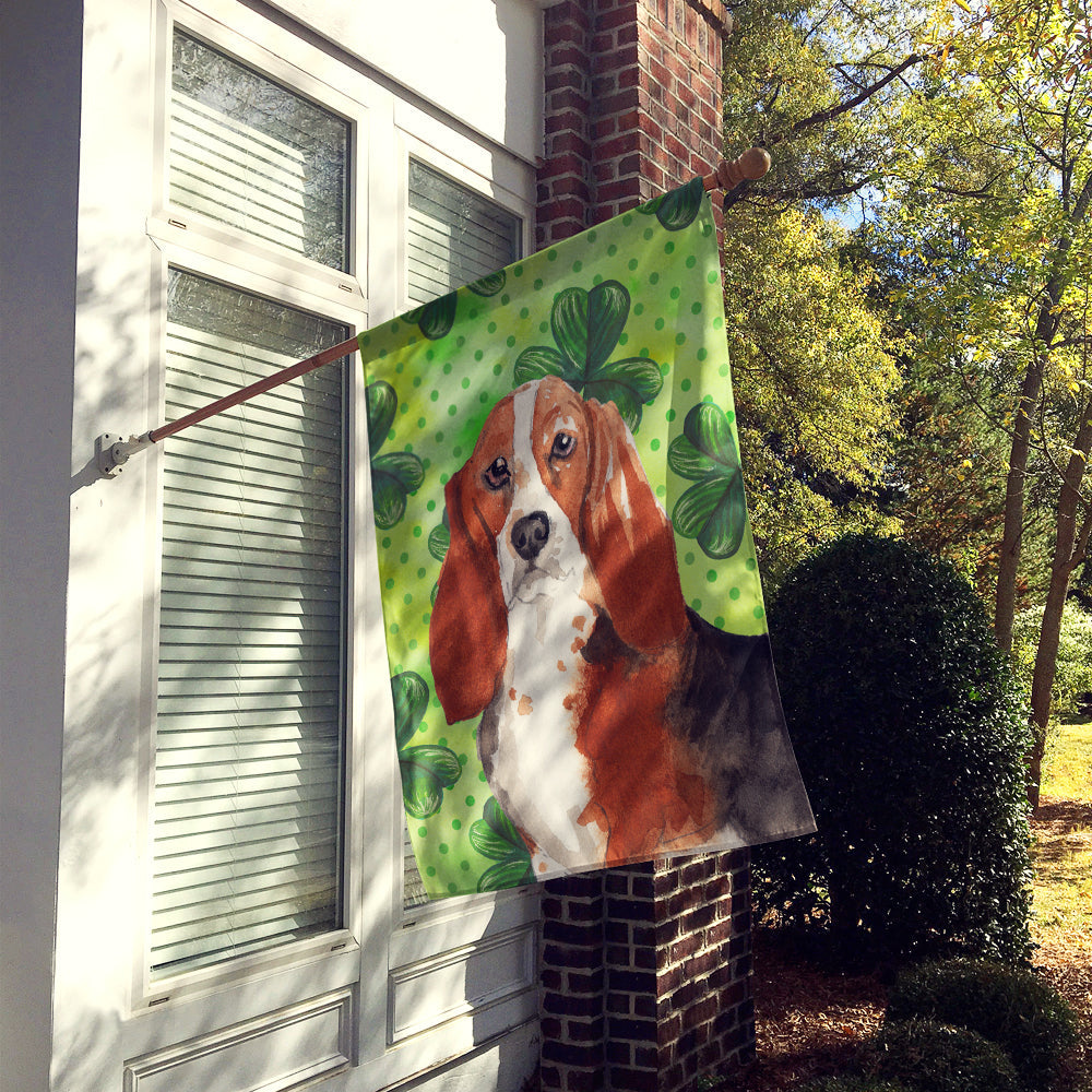 Shamrocks Basset Hound House Flag 28x40 Porch Sleeve Pole Decorative Outside Yard Banner Artwork Wall Hanging, Polyester