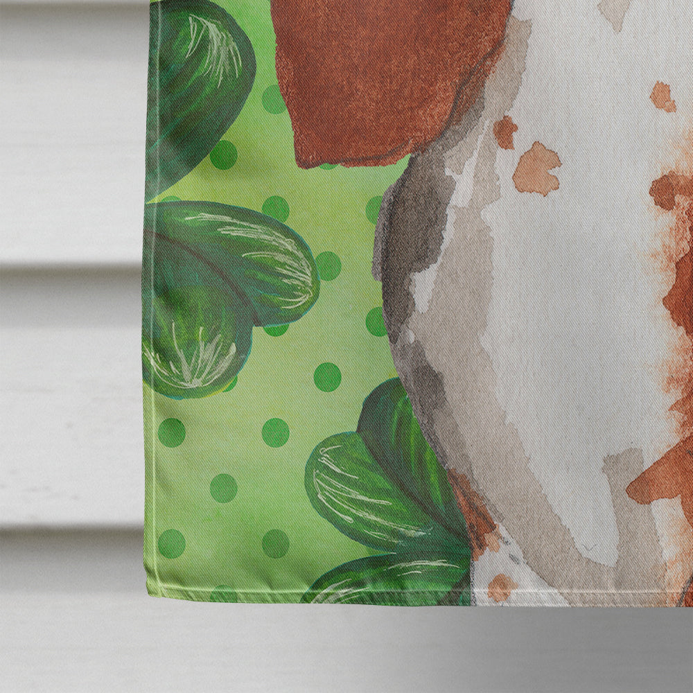 Shamrocks Basset Hound House Flag 28x40 Porch Sleeve Pole Decorative Outside Yard Banner Artwork Wall Hanging, Polyester