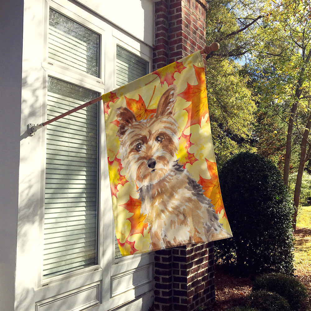 Fall Leaves Yorkie Yorkshire Terrier House Flag 28x40 Porch Sleeve Pole Decorative Outside Yard Banner Artwork Wall Hanging, Polyester