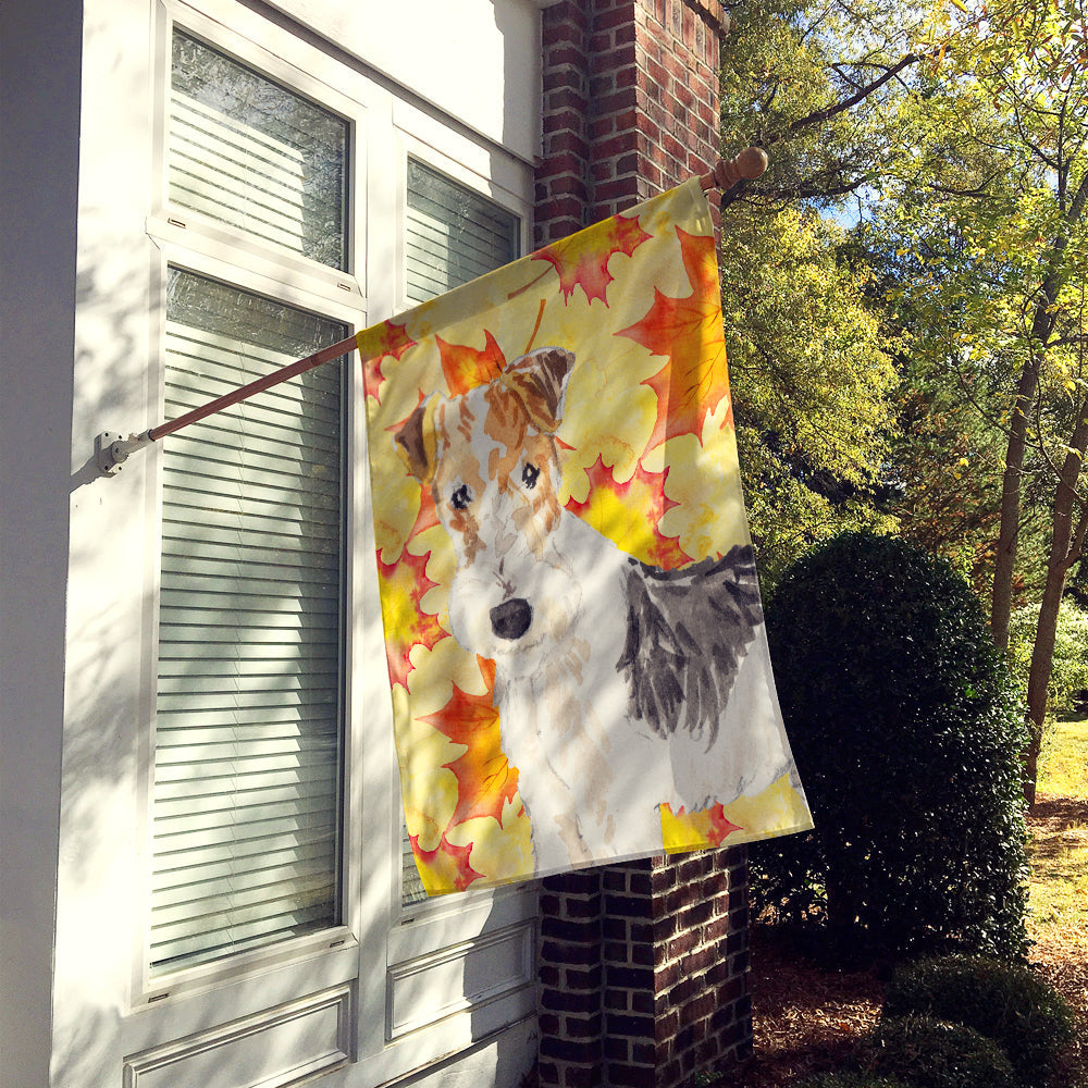 Fall Leaves Fox Terrier House Flag 28x40 Porch Sleeve Pole Decorative Outside Yard Banner Artwork Wall Hanging, Polyester
