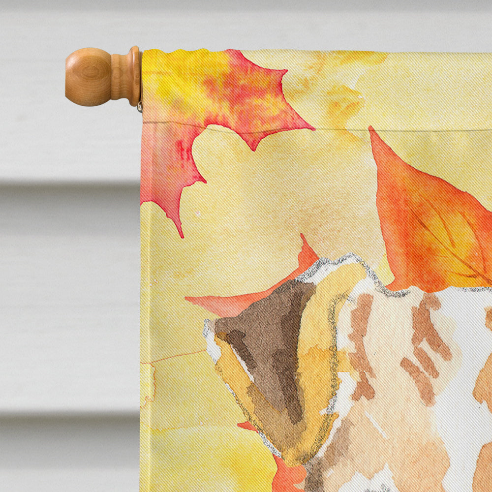 Fall Leaves Fox Terrier House Flag 28x40 Porch Sleeve Pole Decorative Outside Yard Banner Artwork Wall Hanging, Polyester