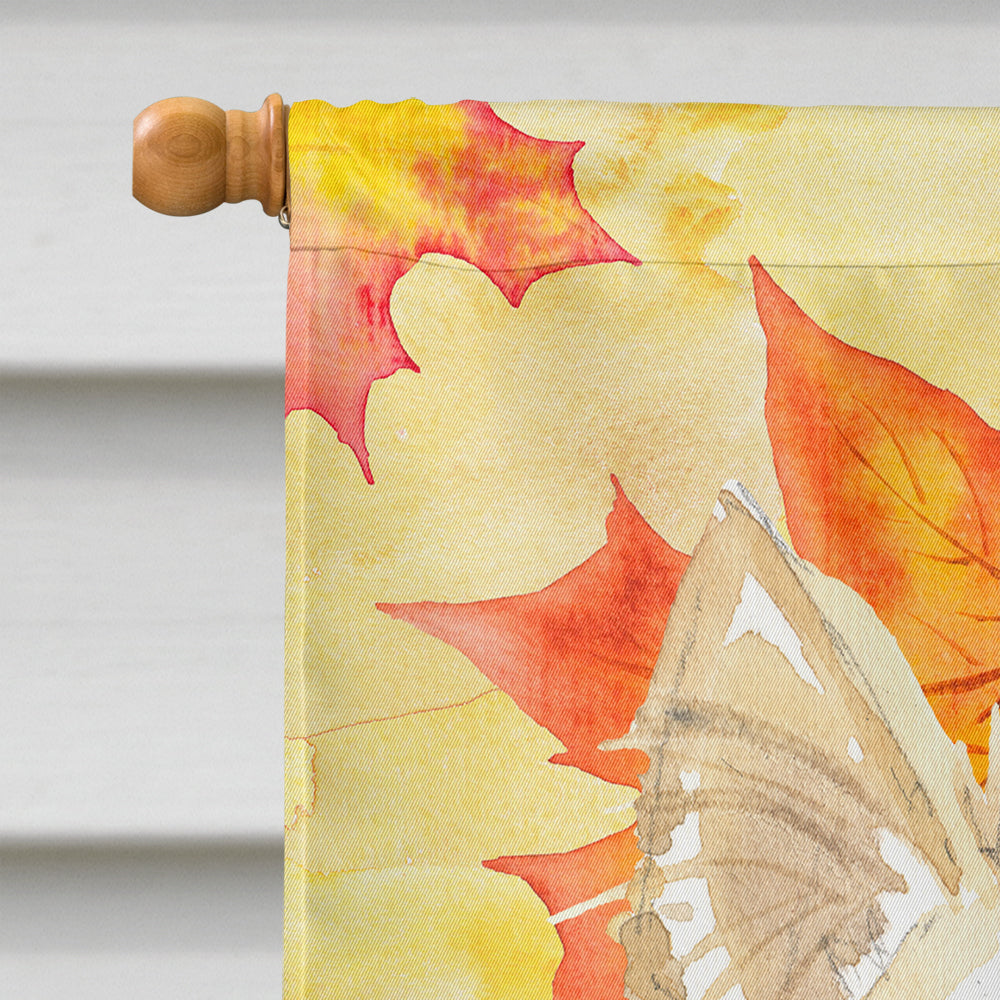 Fall Leaves White Collie House Flag 28x40 Porch Sleeve Pole Decorative Outside Yard Banner Artwork Wall Hanging, Polyester