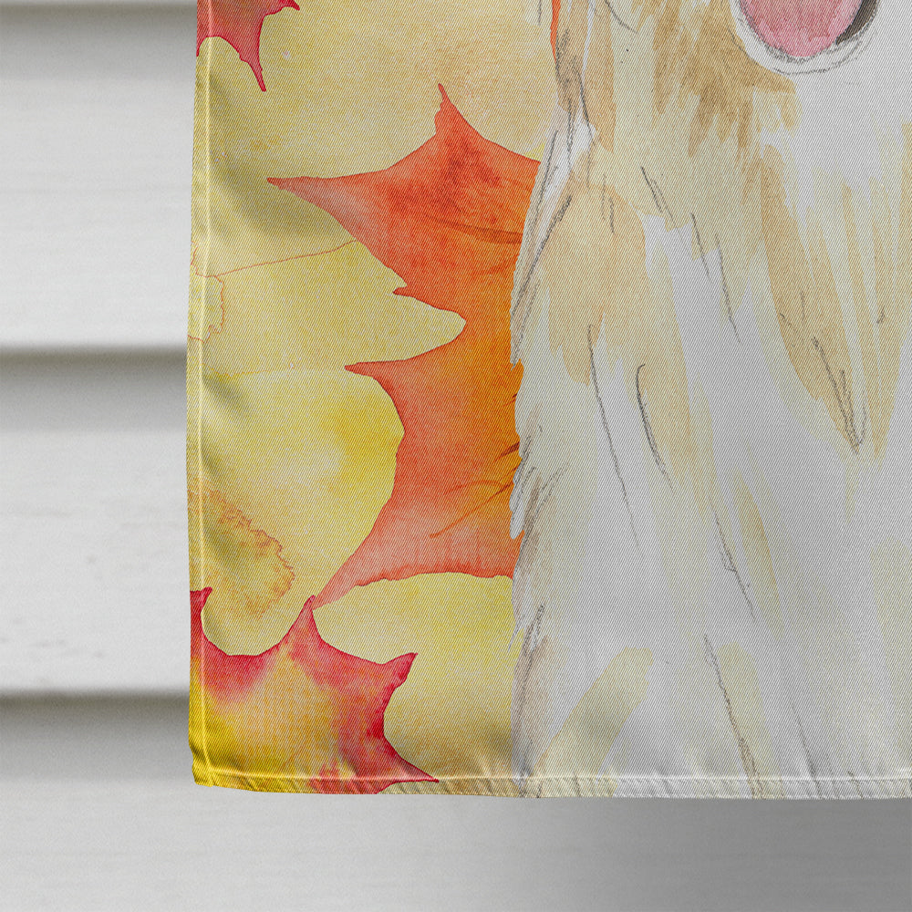 Fall Leaves White Collie House Flag 28x40 Porch Sleeve Pole Decorative Outside Yard Banner Artwork Wall Hanging, Polyester