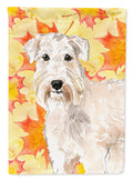 Fall Leaves Wheaten Terrier House Flag 28x40 Porch Sleeve Pole Decorative Outside Yard Banner Artwork Wall Hanging, Polyester