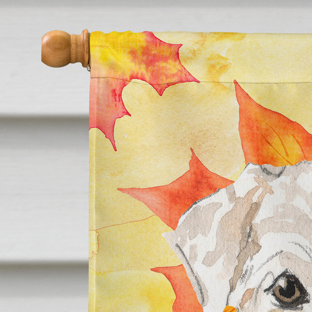Fall Leaves Wheaten Terrier House Flag 28x40 Porch Sleeve Pole Decorative Outside Yard Banner Artwork Wall Hanging, Polyester
