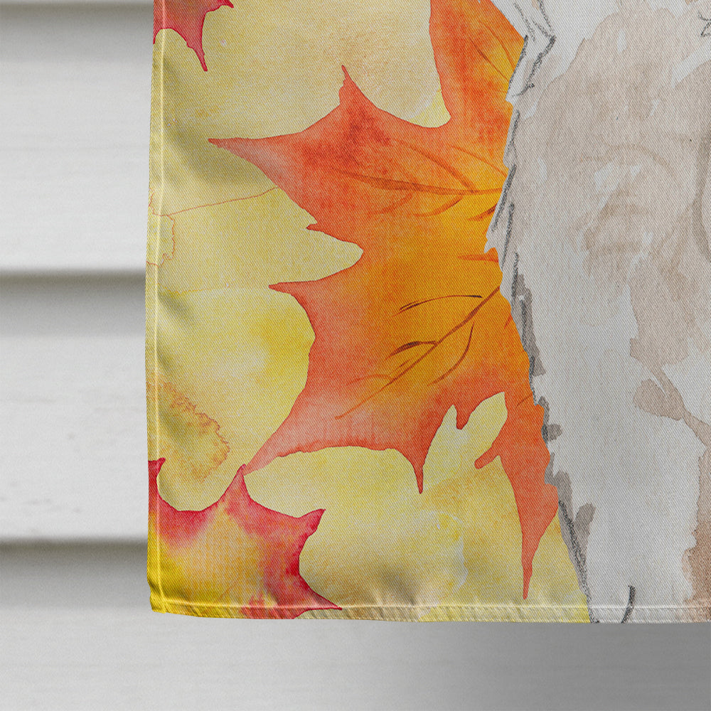 Fall Leaves Wheaten Terrier House Flag 28x40 Porch Sleeve Pole Decorative Outside Yard Banner Artwork Wall Hanging, Polyester
