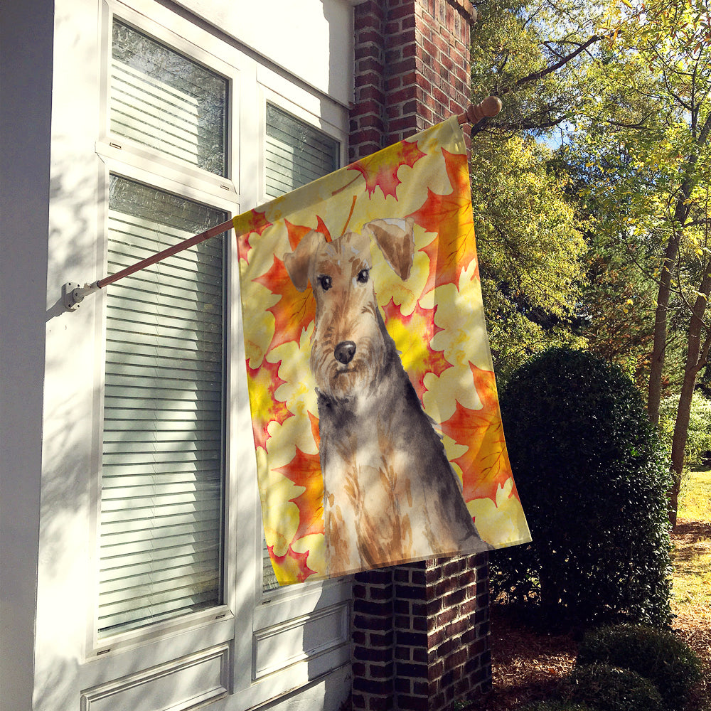 Fall Leaves Welsh Terrier House Flag 28x40 Porch Sleeve Pole Decorative Outside Yard Banner Artwork Wall Hanging, Polyester