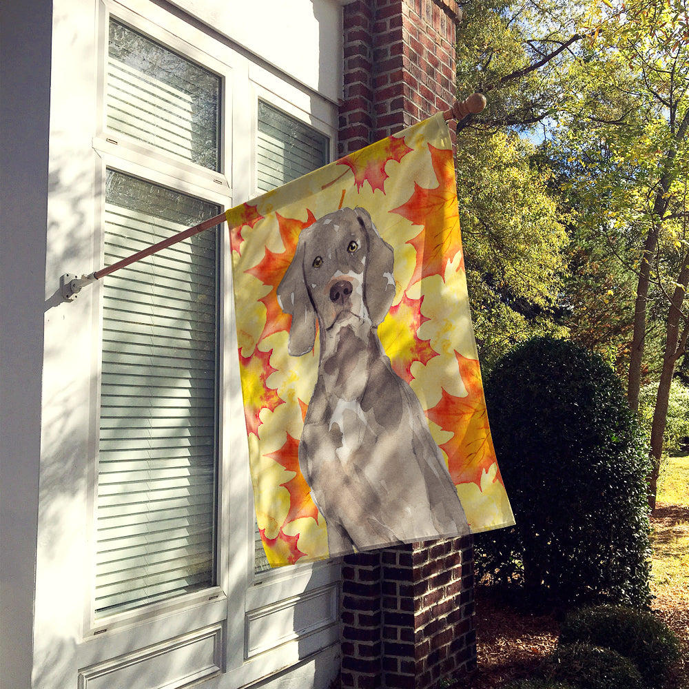 Fall Leaves Weimaraner House Flag 28x40 Porch Sleeve Pole Decorative Outside Yard Banner Artwork Wall Hanging, Polyester