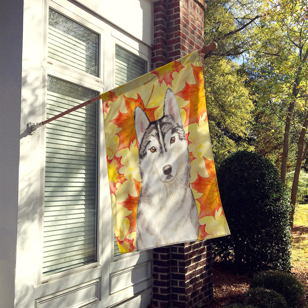 Fall Leaves Siberian Husky House Flag 28x40 Porch Sleeve Pole Decorative Outside Yard Banner Artwork Wall Hanging, Polyester