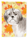 Fall Leaves Shih Tzu Puppy House Flag 28x40 Porch Sleeve Pole Decorative Outside Yard Banner Artwork Wall Hanging, Polyester