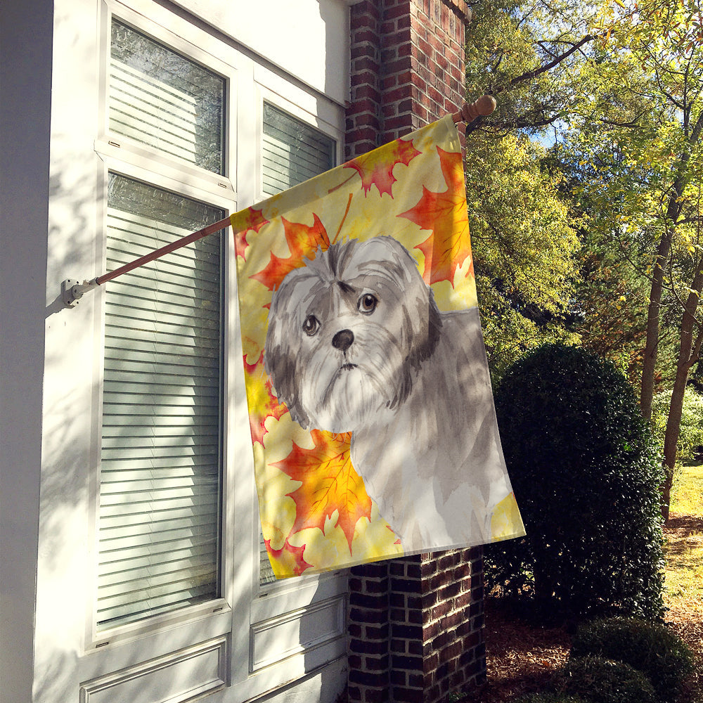 Fall Leaves Shih Tzu Puppy House Flag 28x40 Porch Sleeve Pole Decorative Outside Yard Banner Artwork Wall Hanging, Polyester
