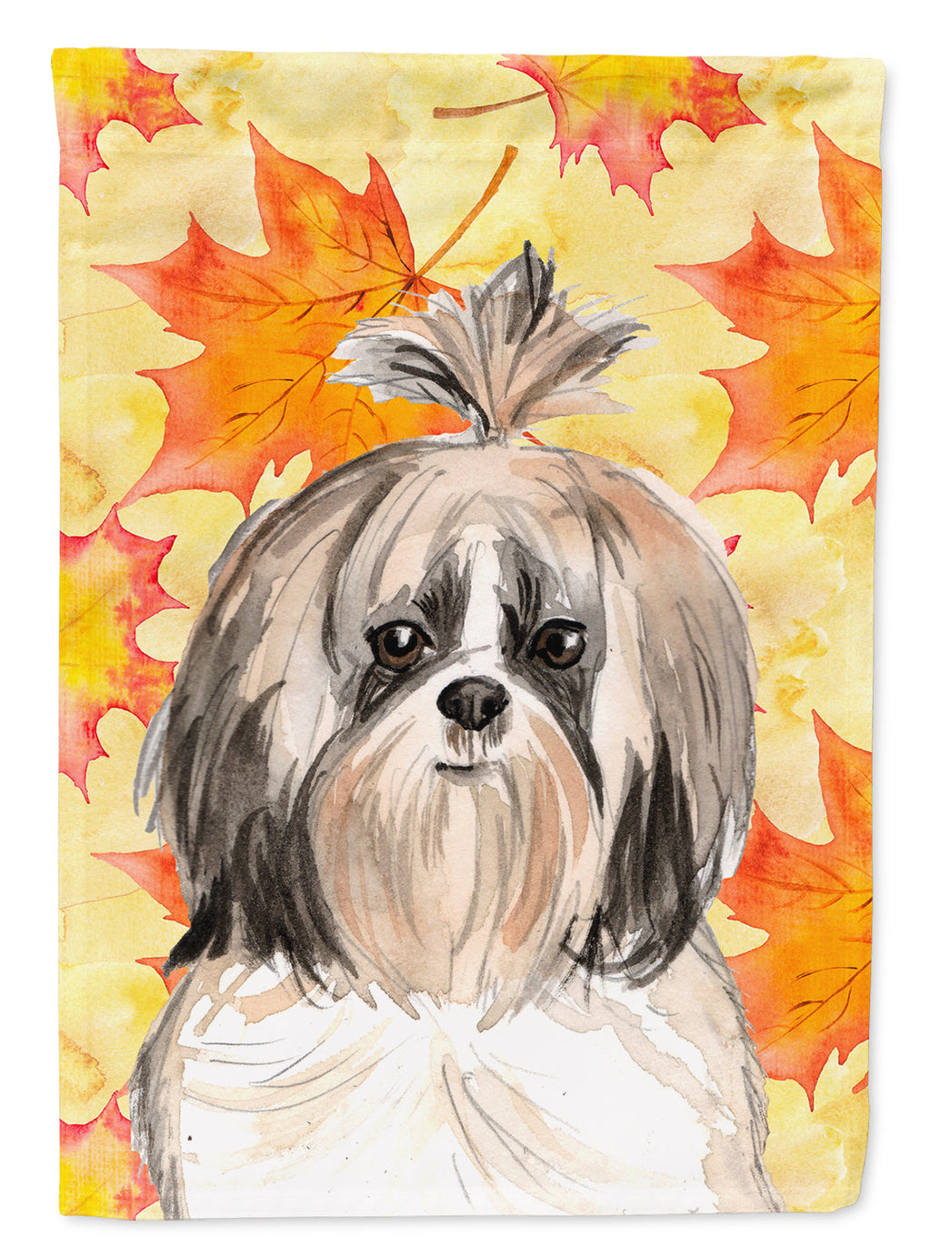 Fall Leaves Shih Tzu House Flag 28x40 Porch Sleeve Pole Decorative Outside Yard Banner Artwork Wall Hanging, Polyester