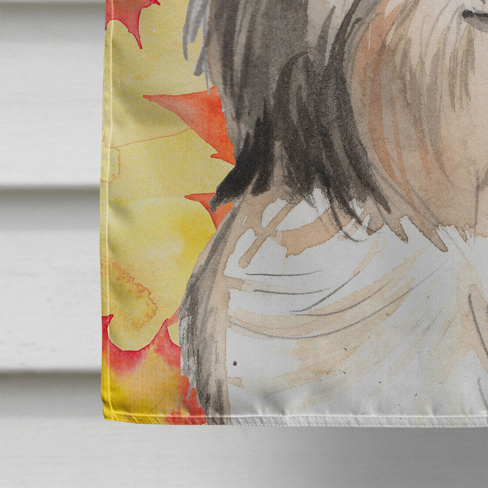 Fall Leaves Shih Tzu House Flag 28x40 Porch Sleeve Pole Decorative Outside Yard Banner Artwork Wall Hanging, Polyester