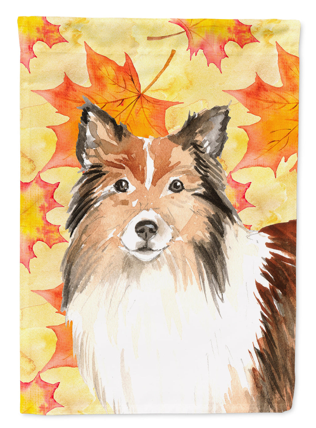 Fall Leaves Sheltie House Flag 28x40 Porch Sleeve Pole Decorative Outside Yard Banner Artwork Wall Hanging, Polyester