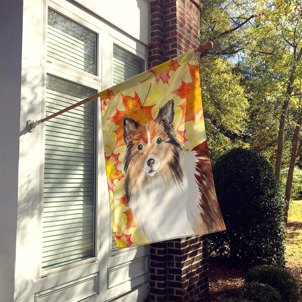 Fall Leaves Sheltie House Flag 28x40 Porch Sleeve Pole Decorative Outside Yard Banner Artwork Wall Hanging, Polyester