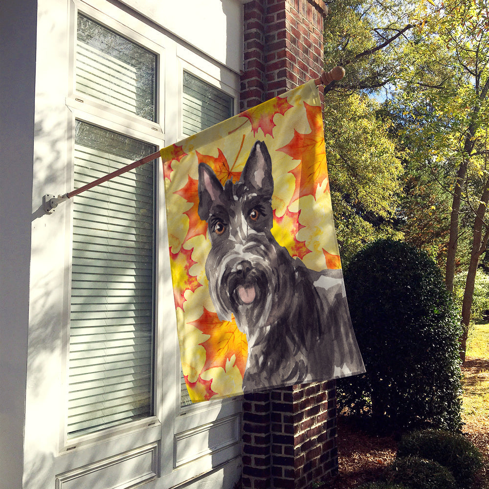 Fall Leaves Scottish Terrier House Flag 28x40 Porch Sleeve Pole Decorative Outside Yard Banner Artwork Wall Hanging, Polyester