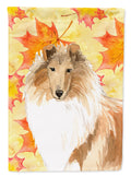 Fall Leaves Rough Collie House Flag 28x40 Porch Sleeve Pole Decorative Outside Yard Banner Artwork Wall Hanging, Polyester