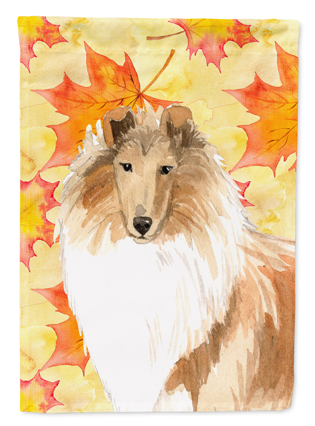 Fall Leaves Rough Collie House Flag 28x40 Porch Sleeve Pole Decorative Outside Yard Banner Artwork Wall Hanging, Polyester