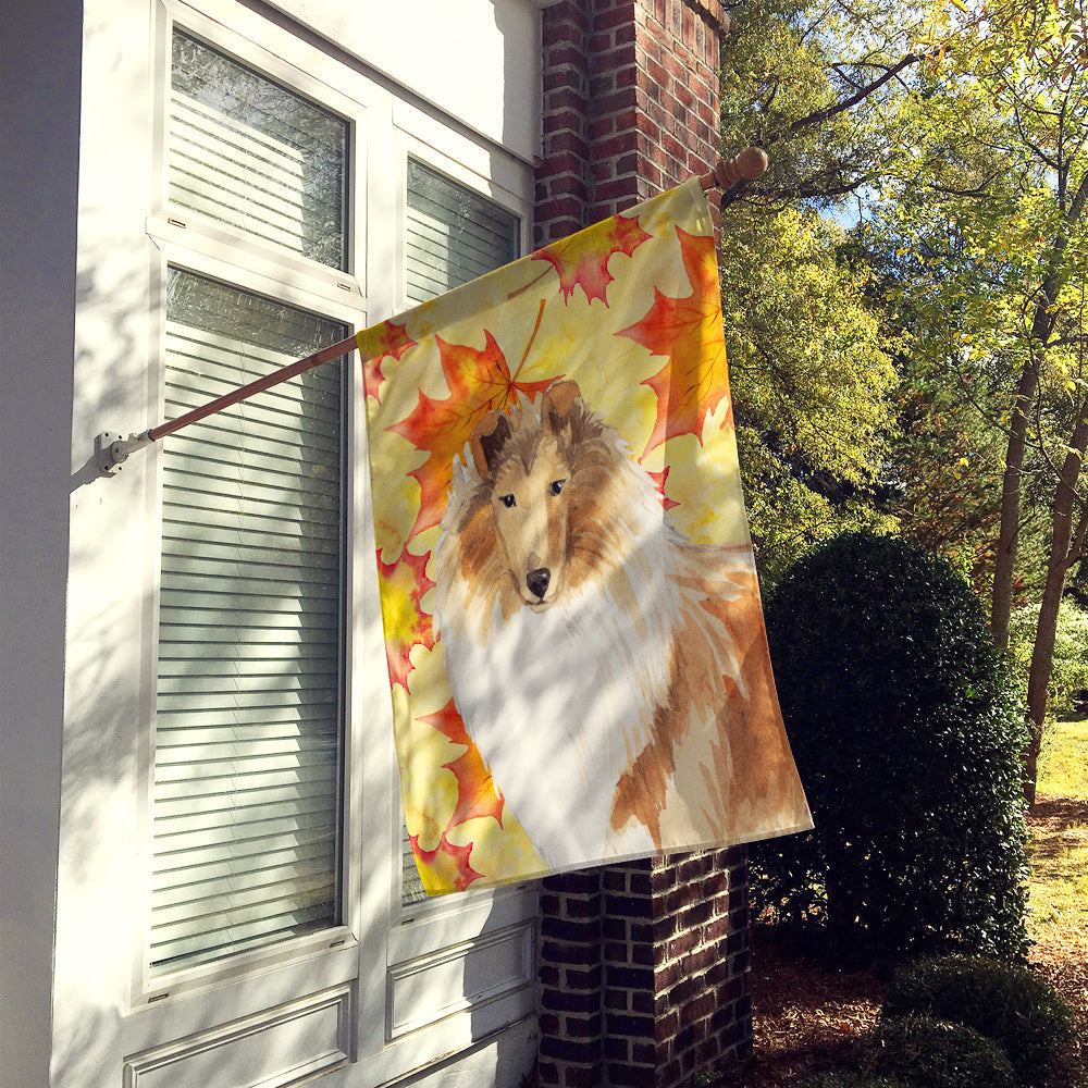 Fall Leaves Rough Collie House Flag 28x40 Porch Sleeve Pole Decorative Outside Yard Banner Artwork Wall Hanging, Polyester