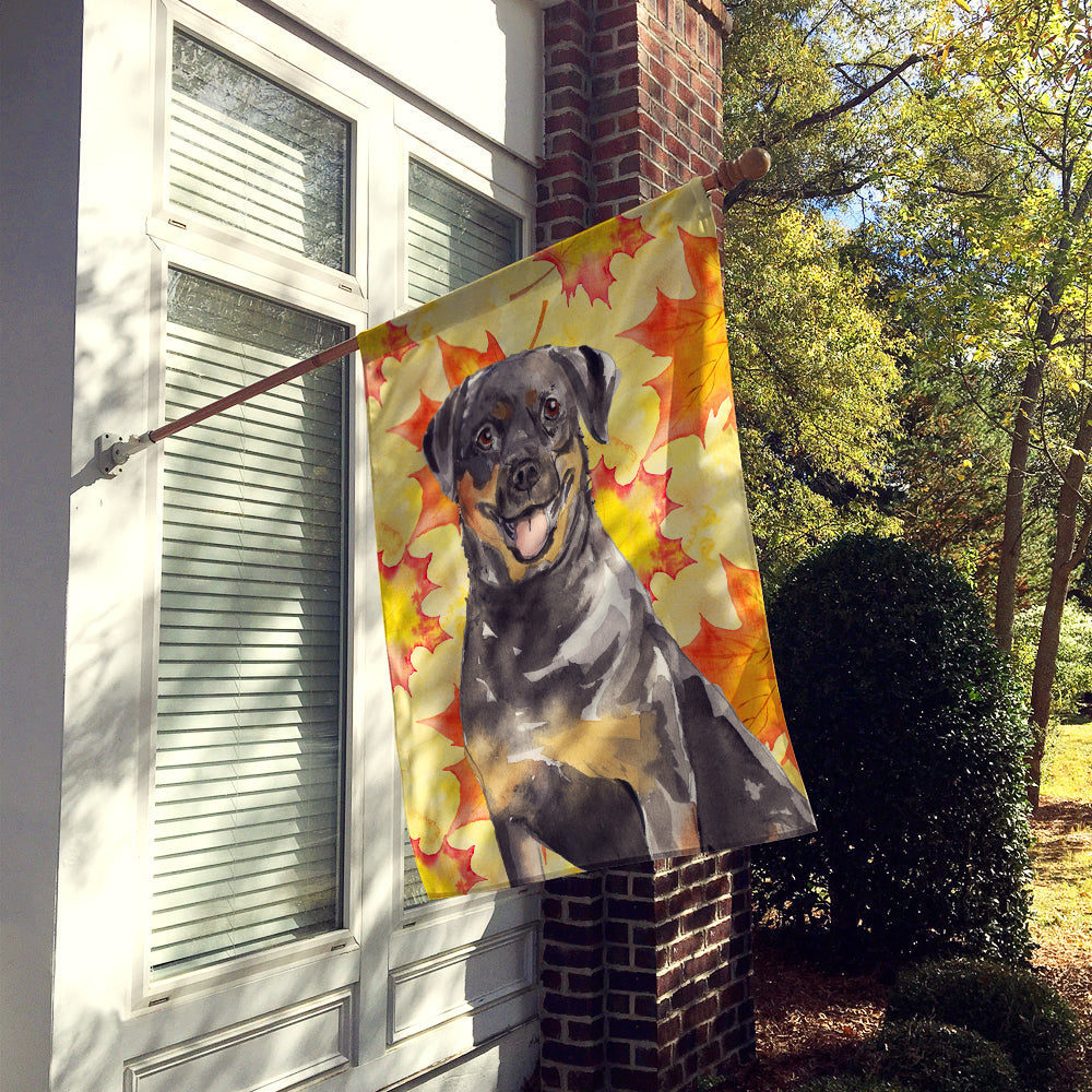 Fall Leaves Rottweiler House Flag 28x40 Porch Sleeve Pole Decorative Outside Yard Banner Artwork Wall Hanging, Polyester