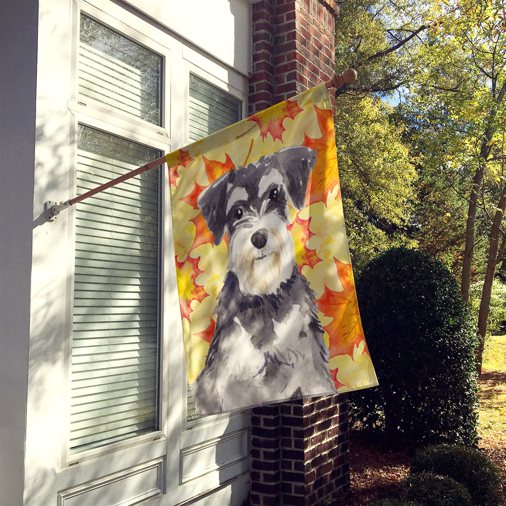 Fall Leaves Schnauzer #2 House Flag 28x40 Porch Sleeve Pole Decorative Outside Yard Banner Artwork Wall Hanging, Polyester