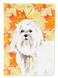 Fall Leaves Maltese House Flag 28x40 Porch Sleeve Pole Decorative Outside Yard Banner Artwork Wall Hanging, Polyester