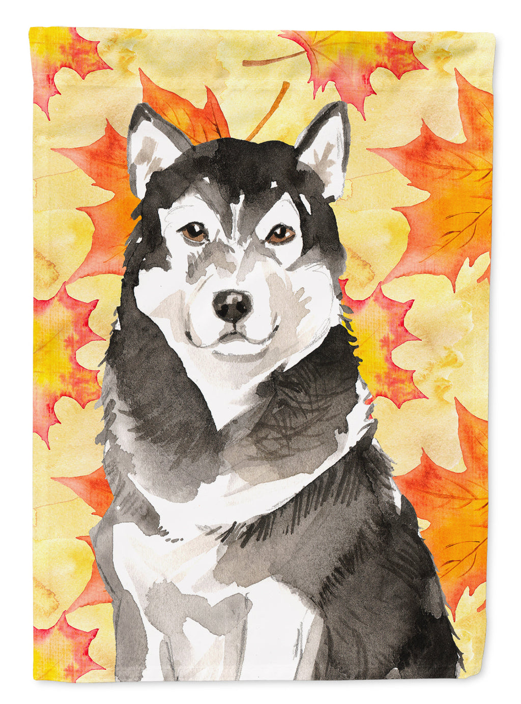 Fall Leaves Alaskan Malamute House Flag 28x40 Porch Sleeve Pole Decorative Outside Yard Banner Artwork Wall Hanging, Polyester