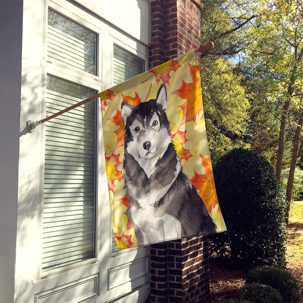 Fall Leaves Alaskan Malamute House Flag 28x40 Porch Sleeve Pole Decorative Outside Yard Banner Artwork Wall Hanging, Polyester