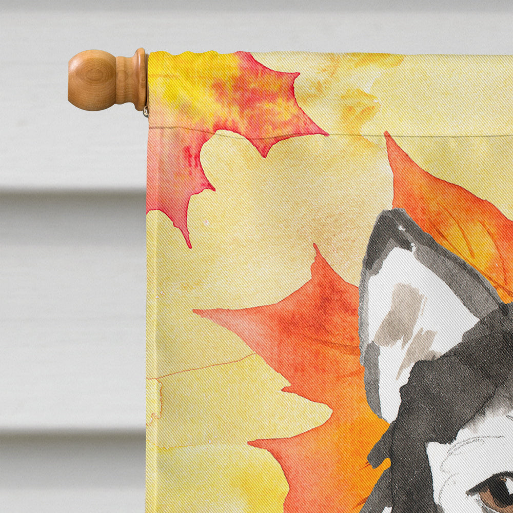 Fall Leaves Alaskan Malamute House Flag 28x40 Porch Sleeve Pole Decorative Outside Yard Banner Artwork Wall Hanging, Polyester