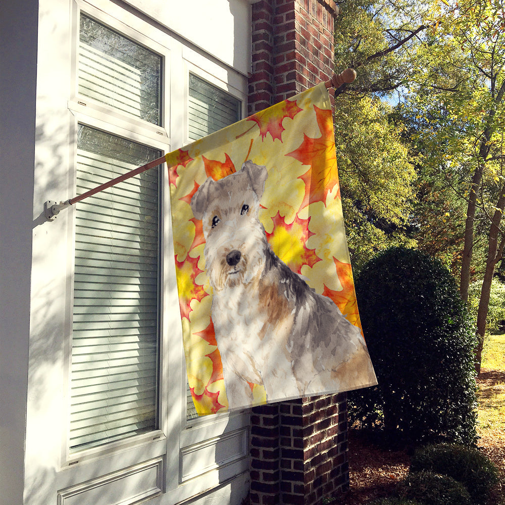 Fall Leaves Lakeland Terrier House Flag 28x40 Porch Sleeve Pole Decorative Outside Yard Banner Artwork Wall Hanging, Polyester