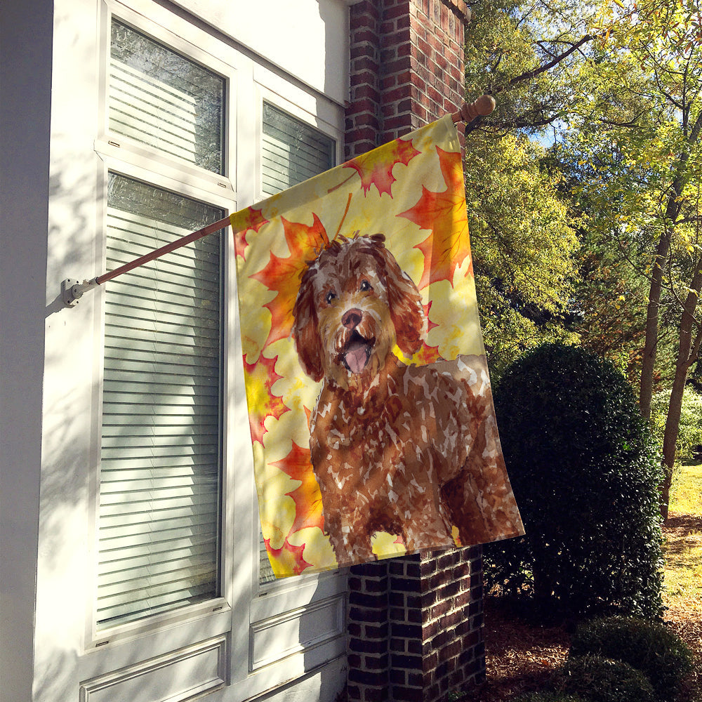 Fall Leaves Labradoodle House Flag 28x40 Porch Sleeve Pole Decorative Outside Yard Banner Artwork Wall Hanging, Polyester