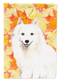 Fall Leaves Japanese Spitz House Flag 28x40 Porch Sleeve Pole Decorative Outside Yard Banner Artwork Wall Hanging, Polyester