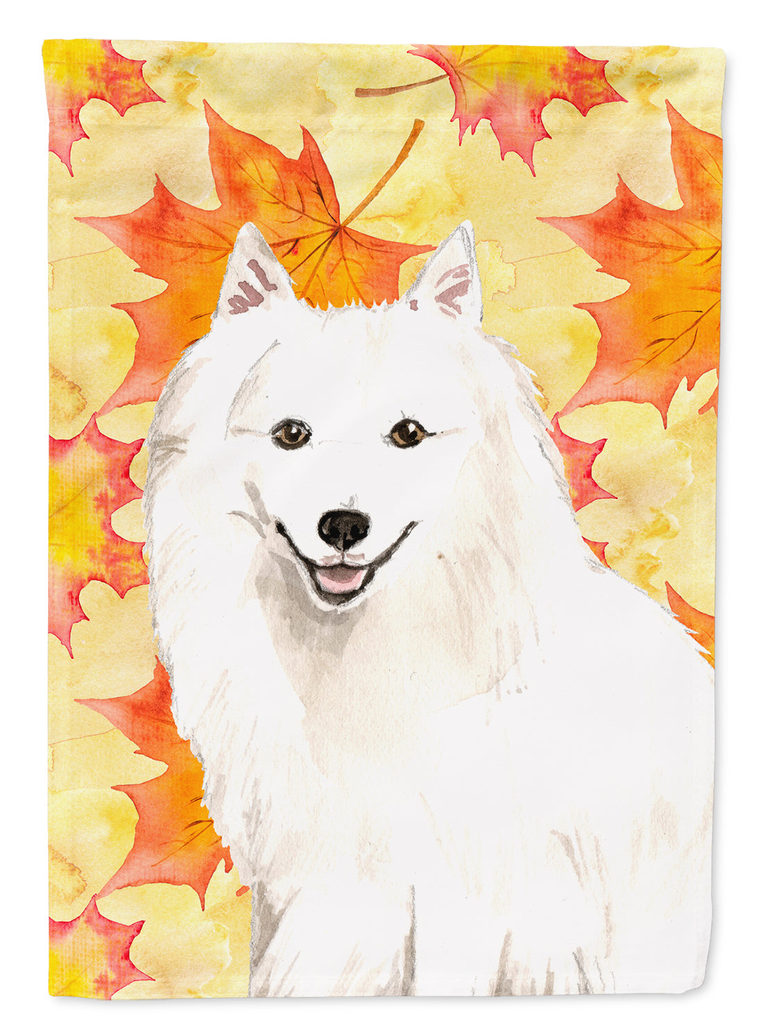 Fall Leaves Japanese Spitz House Flag 28x40 Porch Sleeve Pole Decorative Outside Yard Banner Artwork Wall Hanging, Polyester