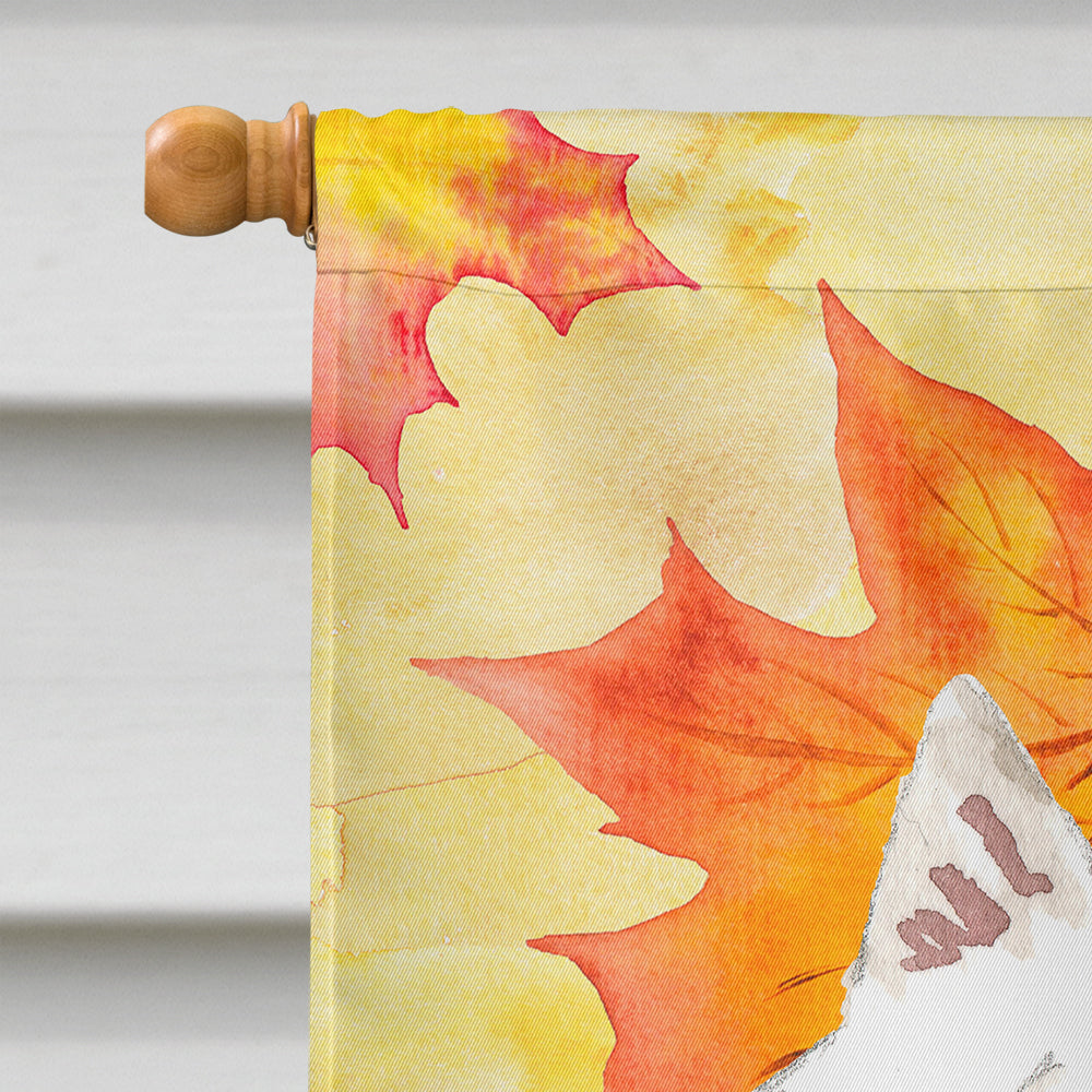 Fall Leaves Japanese Spitz House Flag 28x40 Porch Sleeve Pole Decorative Outside Yard Banner Artwork Wall Hanging, Polyester