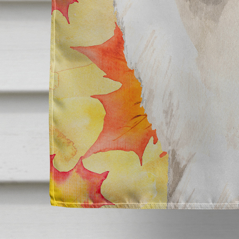 Fall Leaves Japanese Spitz House Flag 28x40 Porch Sleeve Pole Decorative Outside Yard Banner Artwork Wall Hanging, Polyester