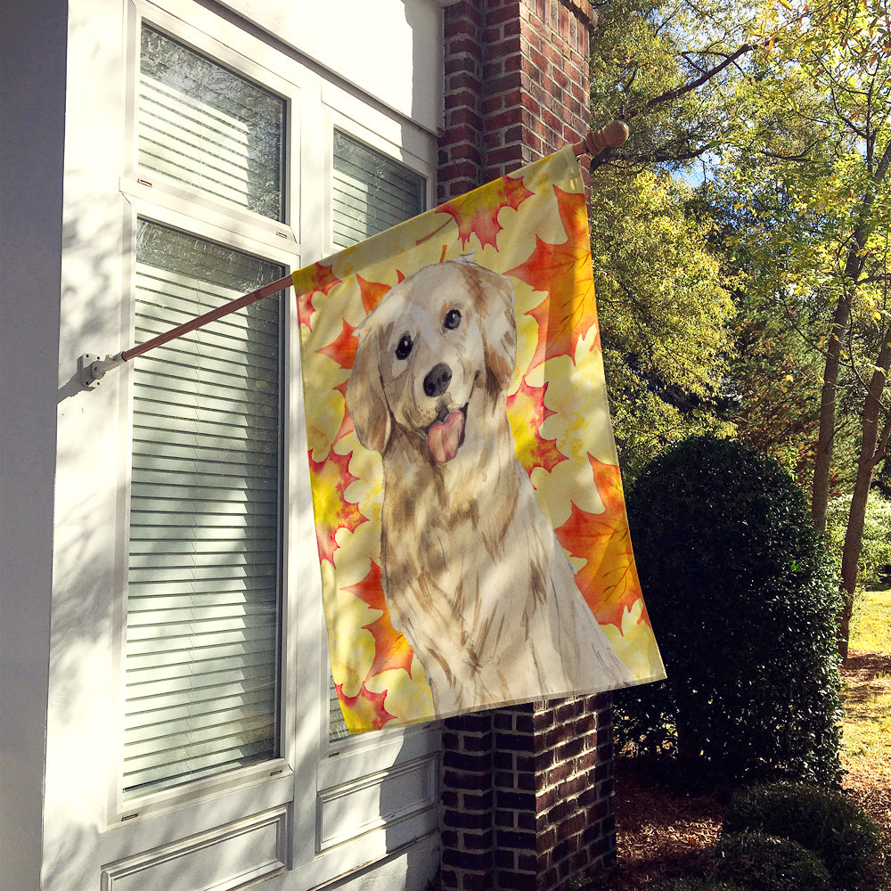 Fall Leaves Golden Retriever House Flag 28x40 Porch Sleeve Pole Decorative Outside Yard Banner Artwork Wall Hanging, Polyester