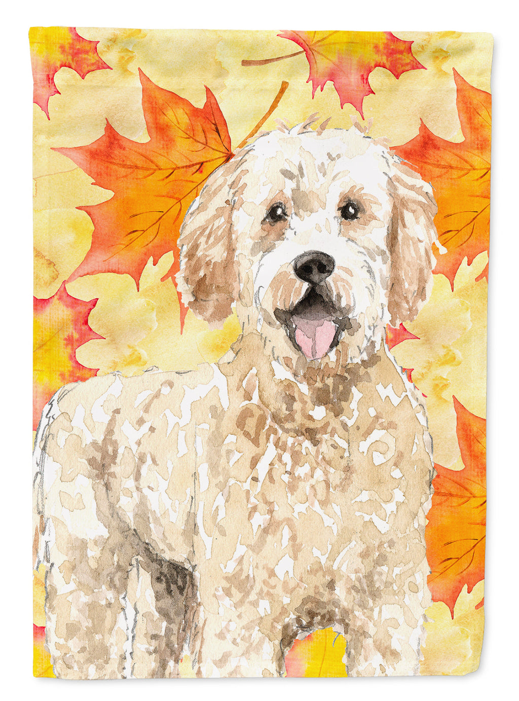 Fall Leaves Goldendoodle House Flag 28x40 Porch Sleeve Pole Decorative Outside Yard Banner Artwork Wall Hanging, Polyester